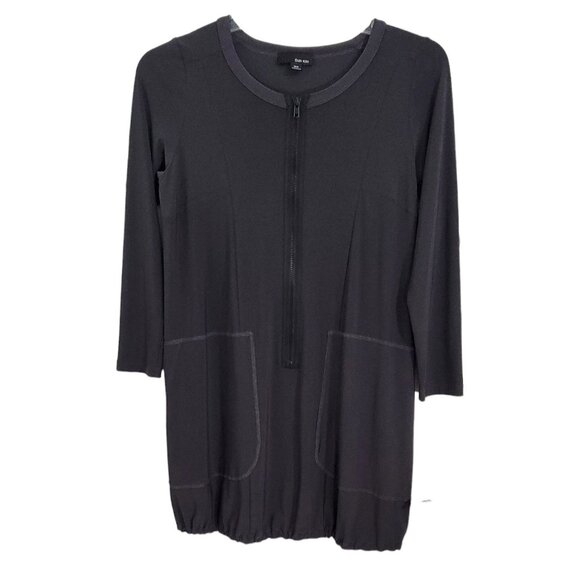 Sun‎ Kim Womens Black Long Sleeve Shirt Dress Half Zip Up Bubble Hem Size XS - Picture 1 of 9